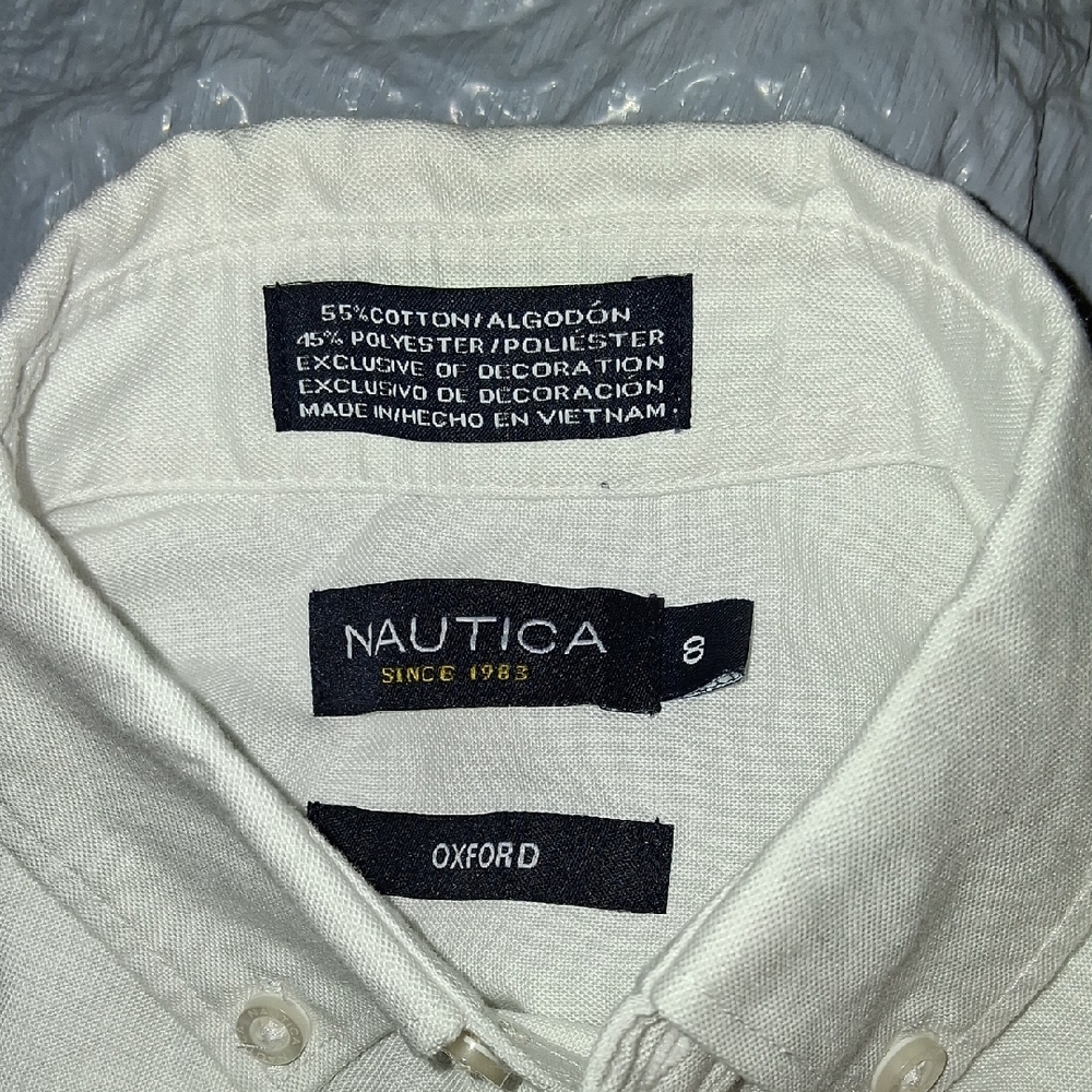Nautica White Button Down Shirt Long Sleeve Cotton - Picture 3 of 3